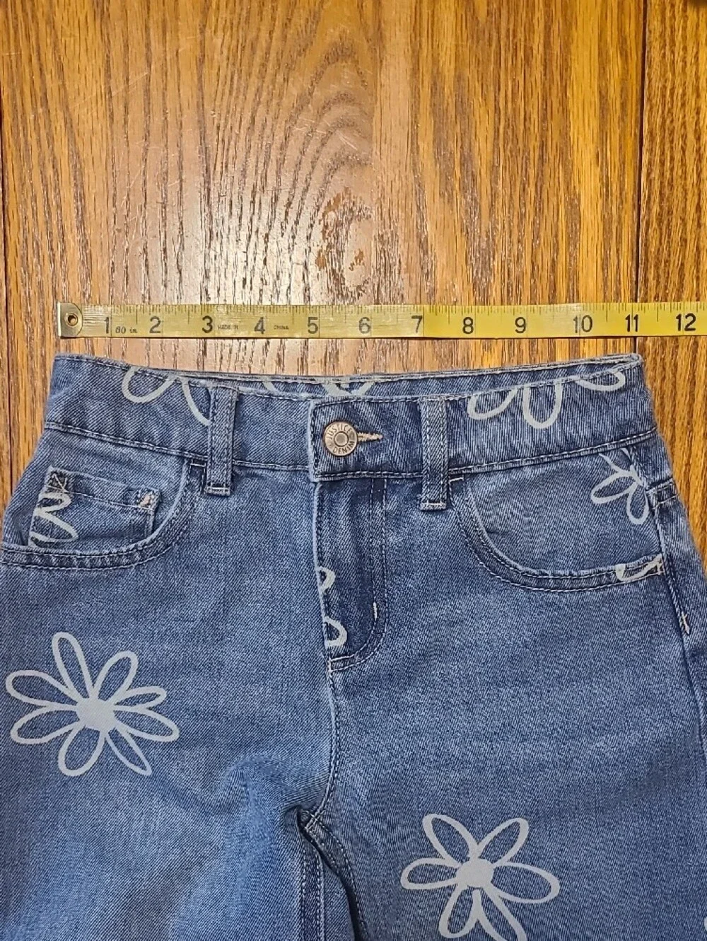 Justice Washed Blue Jeans with White Daisy Print - Super Wide Leg